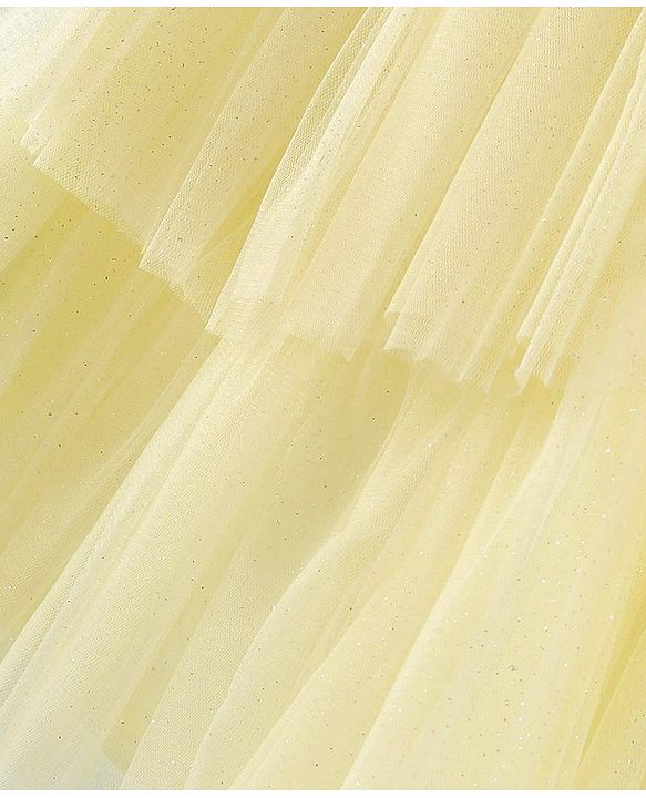 Babyhug Woven Sleeveless Mesh Layered Flare With Tail Party Frock - Yellow