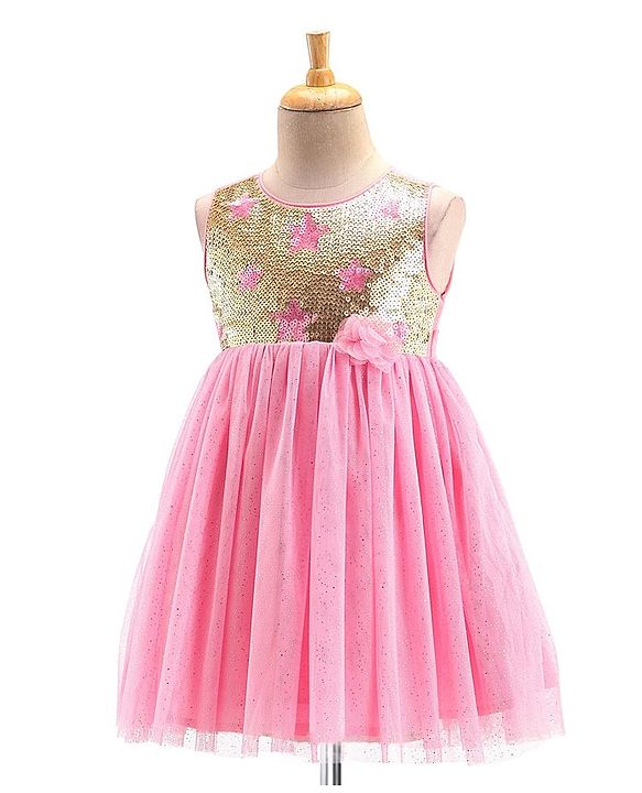 Babyhug Sleeveless Sequinned Party Frock - Pink