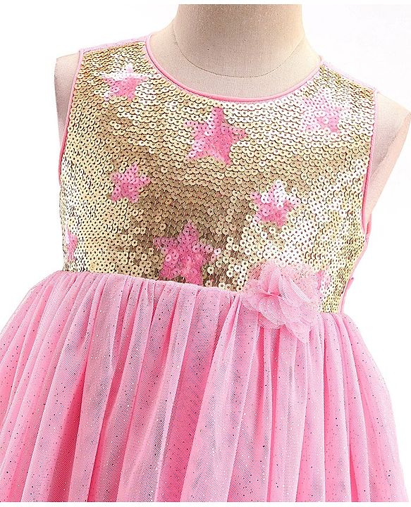 Babyhug Sleeveless Sequinned Party Frock - Pink