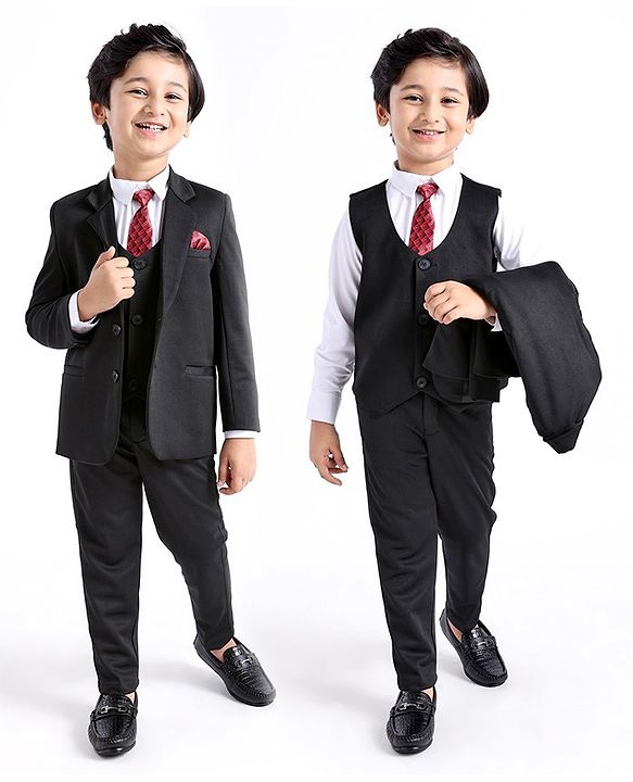 Babyhug Full Sleeves 3 Piece Stretch Party Suit with Tie - Black