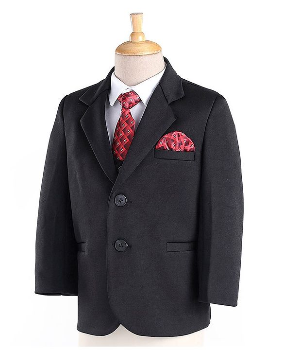 Babyhug Full Sleeves 3 Piece Stretch Party Suit with Tie - Black
