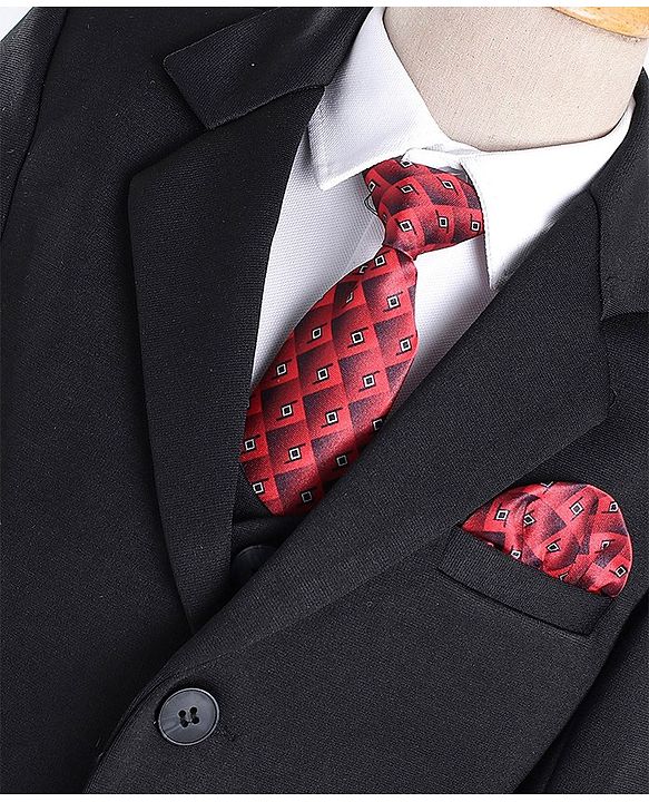 Babyhug Full Sleeves 3 Piece Stretch Party Suit with Tie - Black