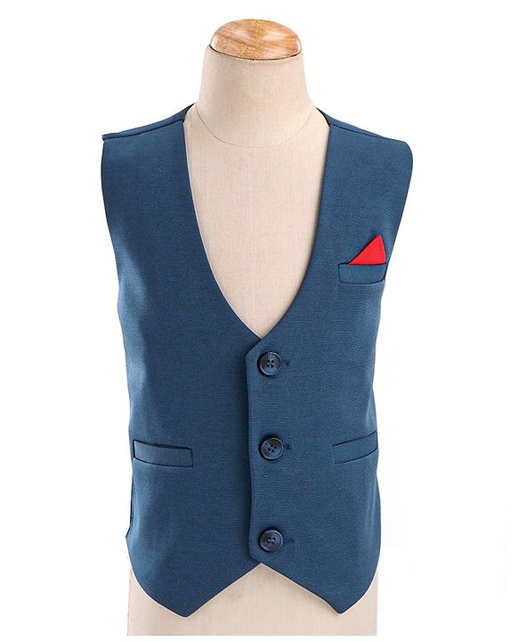 Babyhug Full Sleeves Party Wear Suit With Blazer Solid Colour  - Red & Blue