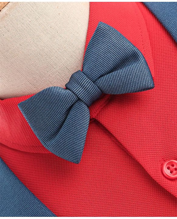 Babyhug Full Sleeves Party Wear Suit With Blazer Solid Colour  - Red & Blue