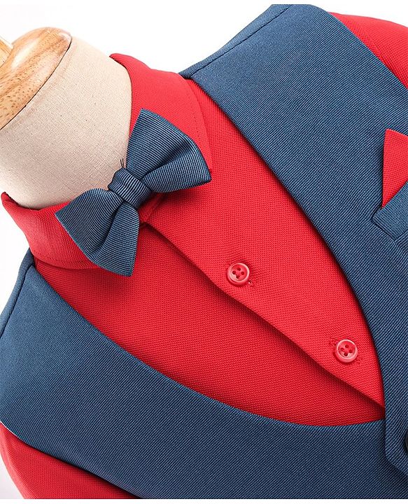 Babyhug Full Sleeves Party Wear Suit With Blazer Solid Colour  - Red & Blue