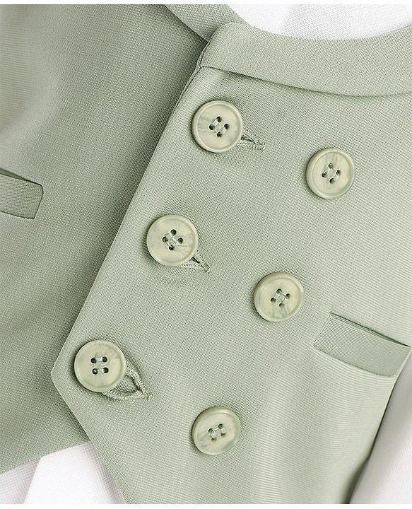 Babyhug Full Sleeves Stretch Three Piece Party Suit with Bow - Green