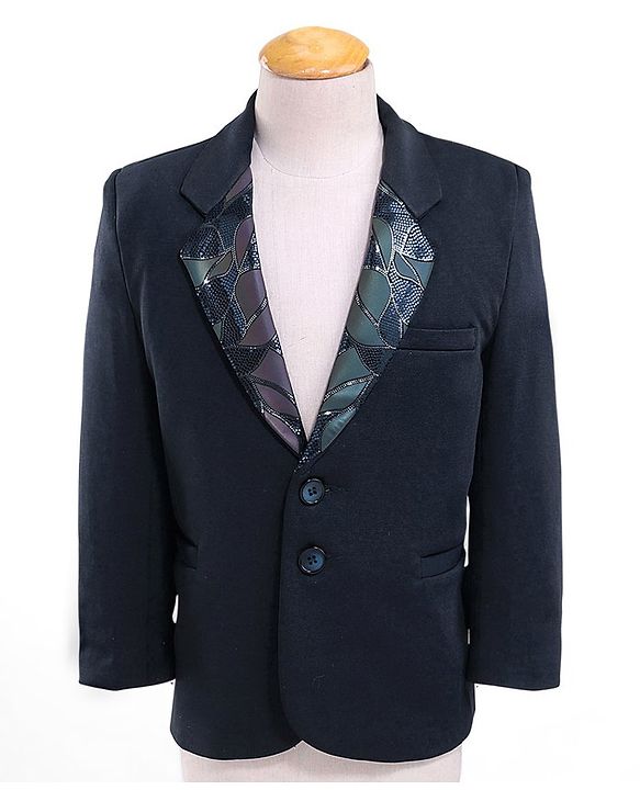 Babyhug Full Sleeves Stretch Three Piece Party Suit with Bow - Navy Blue