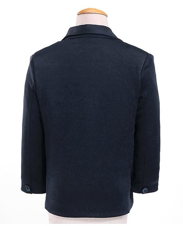Babyhug Full Sleeves Stretch Three Piece Party Suit with Bow - Navy Blue