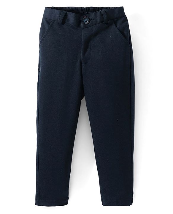 Babyhug Full Sleeves Stretch Three Piece Party Suit with Bow - Navy Blue