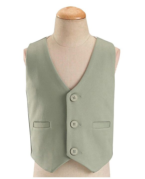 Babyhug Woven Full Sleeves Stretch Fit Party Suit With Waist Coat & Bow - Green & White