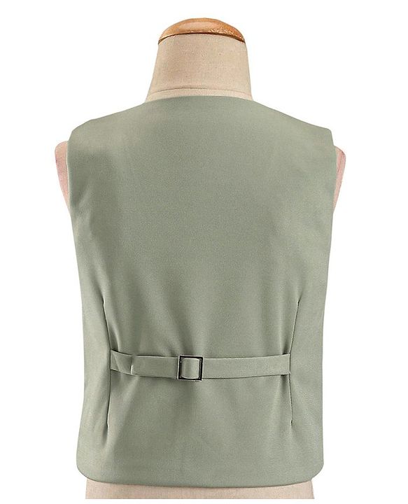 Babyhug Woven Full Sleeves Stretch Fit Party Suit With Waist Coat & Bow - Green & White