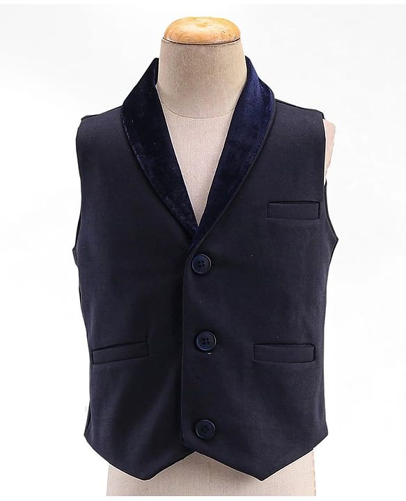 Babyhug Full Sleeves Party Suit Sheen Texture with Bow - White & Navy Blue