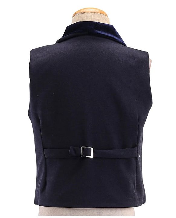 Babyhug Full Sleeves Party Suit Sheen Texture with Bow - White & Navy Blue