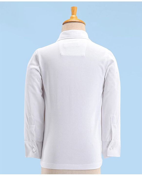 Babyhug Full Sleeves Party Suit Sheen Texture with Bow - White & Navy Blue
