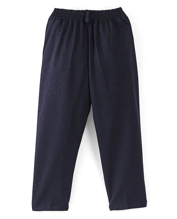 Babyhug Full Sleeves Party Suit Sheen Texture with Bow - White & Navy Blue