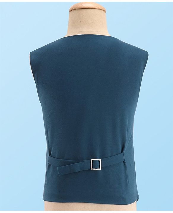 Babyhug Full Sleeves Three Piece Premium Party Suit with Bow  - White & Royal Blue