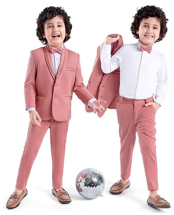 Babyhug Full Sleeves 3 Piece Party Suit with Stretch & Bow - White & Pink