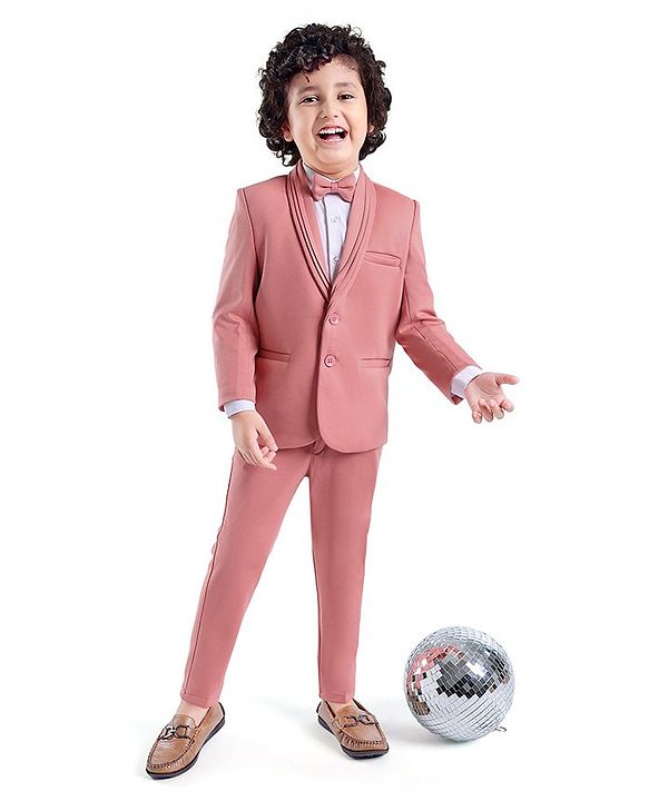 Babyhug Full Sleeves 3 Piece Party Suit with Stretch & Bow - White & Pink