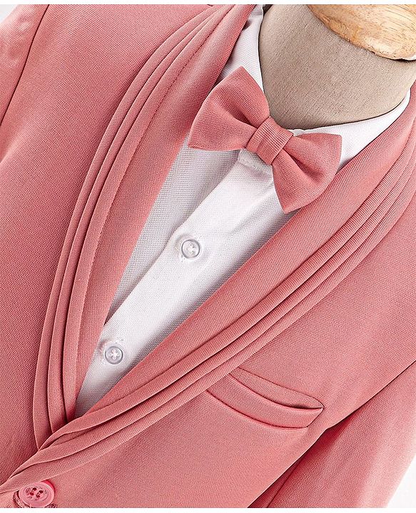 Babyhug Full Sleeves 3 Piece Party Suit with Stretch & Bow - White & Pink