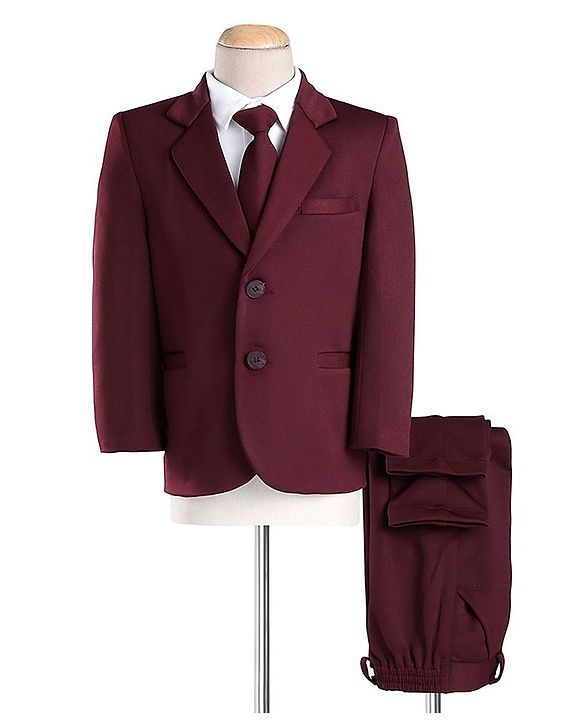 Babyhug Full Sleeves 3 Piece Stretch Party Suit with Tie - Maroon