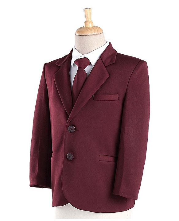 Babyhug Full Sleeves 3 Piece Stretch Party Suit with Tie - Maroon