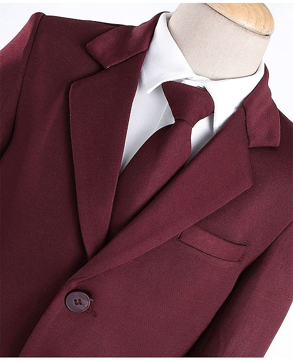 Babyhug Full Sleeves 3 Piece Stretch Party Suit with Tie - Maroon
