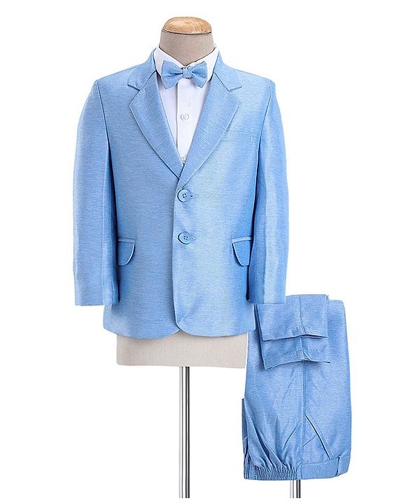 Babyhug Full Sleeves 3 Piece Stretch Party Suit with Bow - Light Blue