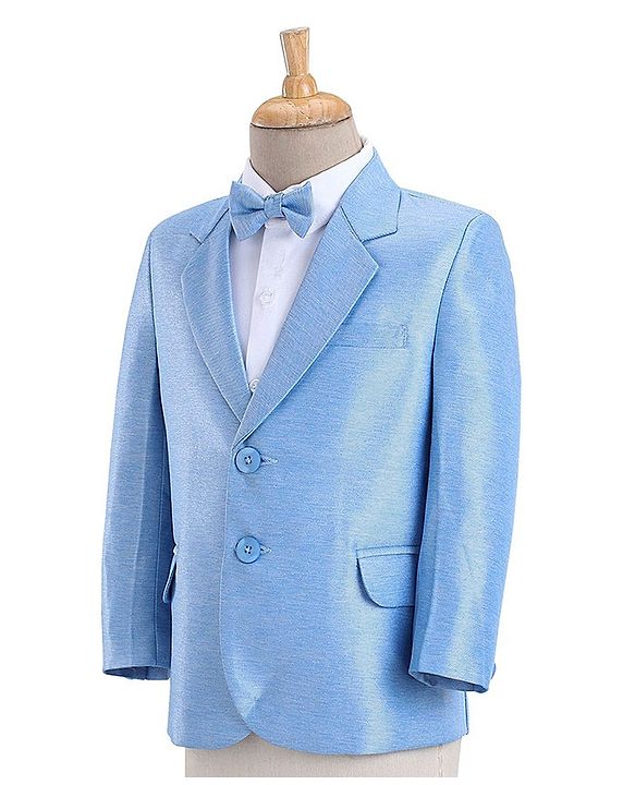 Babyhug Full Sleeves 3 Piece Stretch Party Suit with Bow - Light Blue