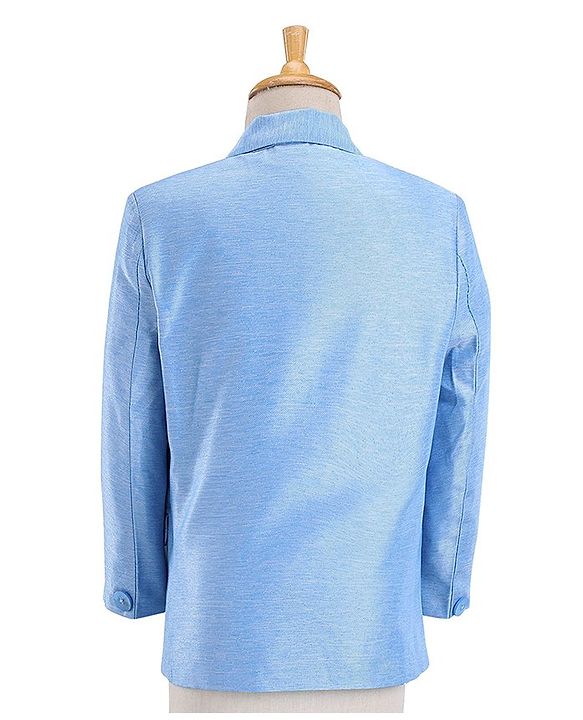 Babyhug Full Sleeves 3 Piece Stretch Party Suit with Bow - Light Blue