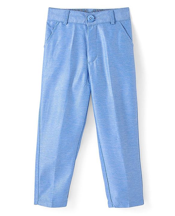 Babyhug Full Sleeves 3 Piece Stretch Party Suit with Bow - Light Blue