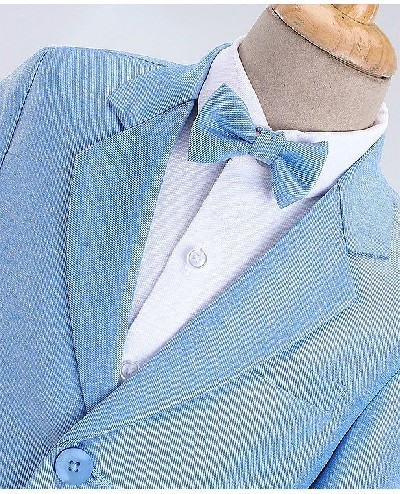 Babyhug Full Sleeves 3 Piece Stretch Party Suit with Bow - Light Blue