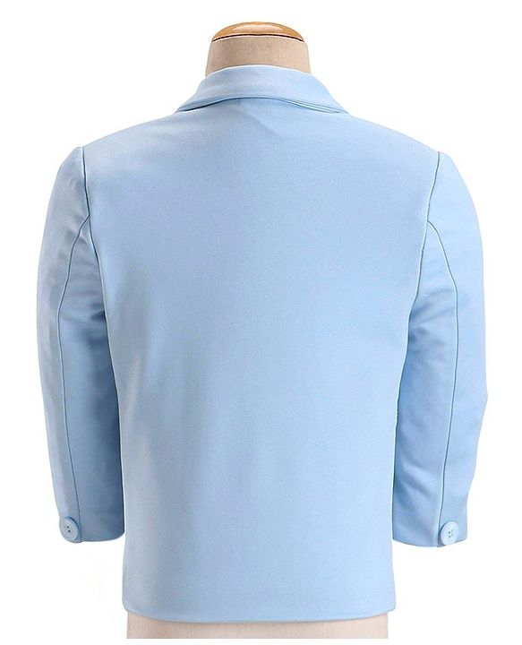 Babyhug Woven Full Sleeves Stretchable Party Suit & T-Shirt Set with Text Print - Light Blue