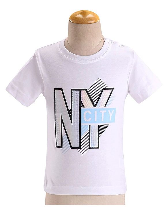 Babyhug Woven Full Sleeves Stretchable Party Suit & T-Shirt Set with Text Print - Light Blue
