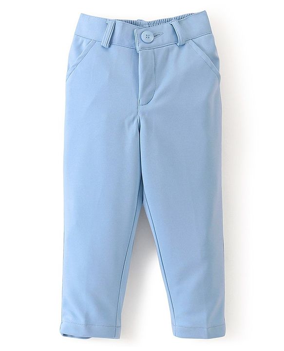 Babyhug Woven Full Sleeves Stretchable Party Suit & T-Shirt Set with Text Print - Light Blue