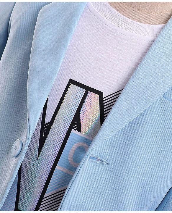 Babyhug Woven Full Sleeves Stretchable Party Suit & T-Shirt Set with Text Print - Light Blue
