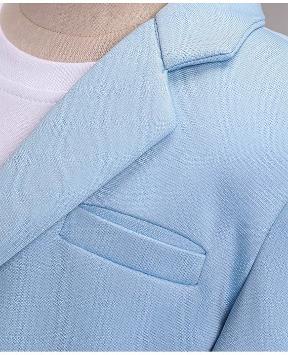 Babyhug Woven Full Sleeves Stretchable Party Suit & T-Shirt Set with Text Print - Light Blue