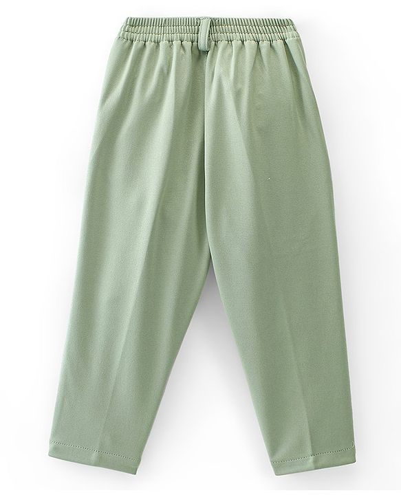 Babyhug Woven Full Sleeves Stretch Party Suit & T-Shirt With Text Print - Green
