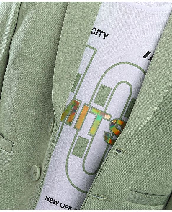 Babyhug Woven Full Sleeves Stretch Party Suit & T-Shirt With Text Print - Green