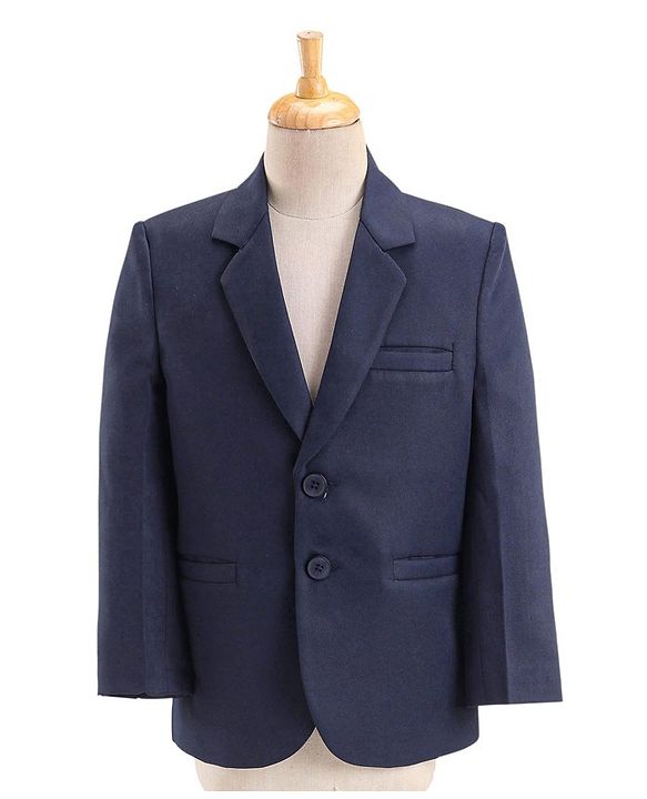 Babyhug Full Sleeves Party Suit with Stretch & Bow - White & Navy Blue
