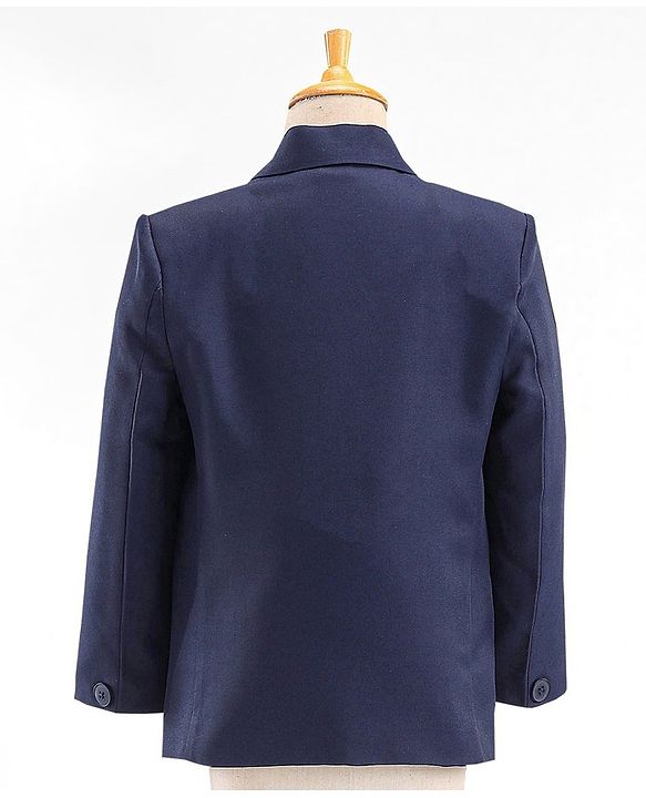 Babyhug Full Sleeves Party Suit with Stretch & Bow - White & Navy Blue
