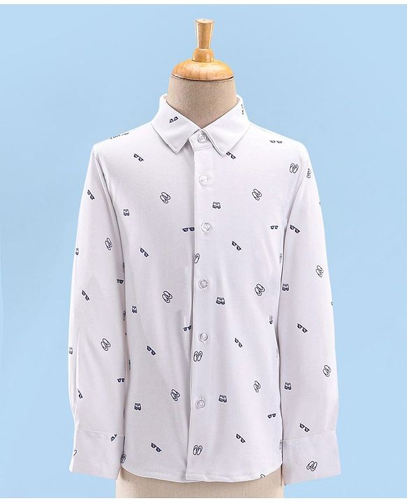 Babyhug Full Sleeves Party Suit with Stretch & Bow - White & Navy Blue
