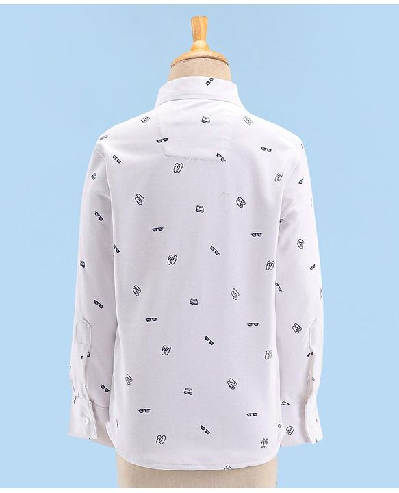 Babyhug Full Sleeves Party Suit with Stretch & Bow - White & Navy Blue