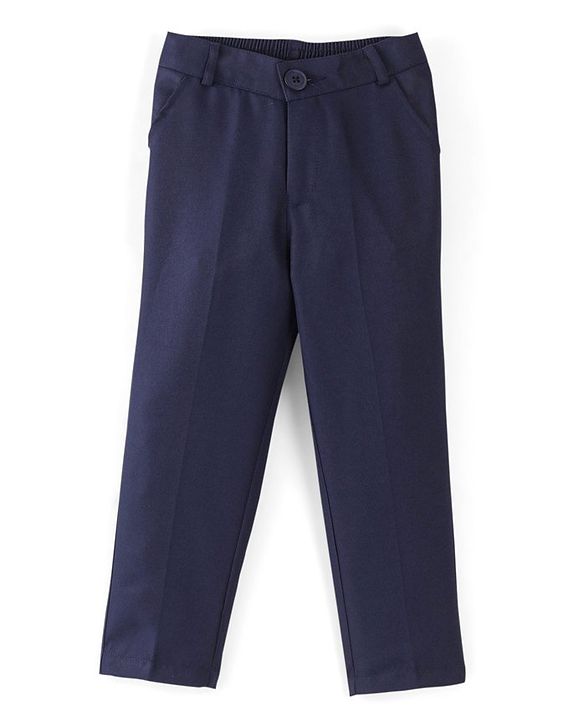 Babyhug Full Sleeves Party Suit with Stretch & Bow - White & Navy Blue