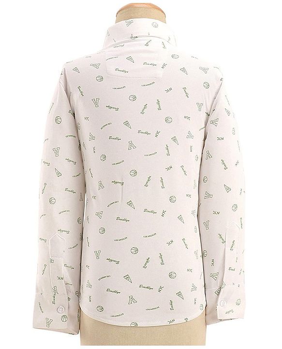 Babyhug Full Sleeves Three Piece Party Suit with Bow & Stretch - White & Green
