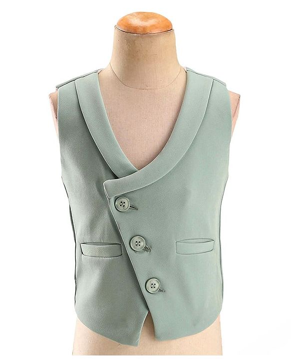Babyhug Woven Full Sleeves Stretch Fit Party Suit With Waist Coat & Bow - Light Green