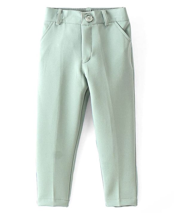Babyhug Woven Full Sleeves Stretch Fit Party Suit With Waist Coat & Bow - Light Green