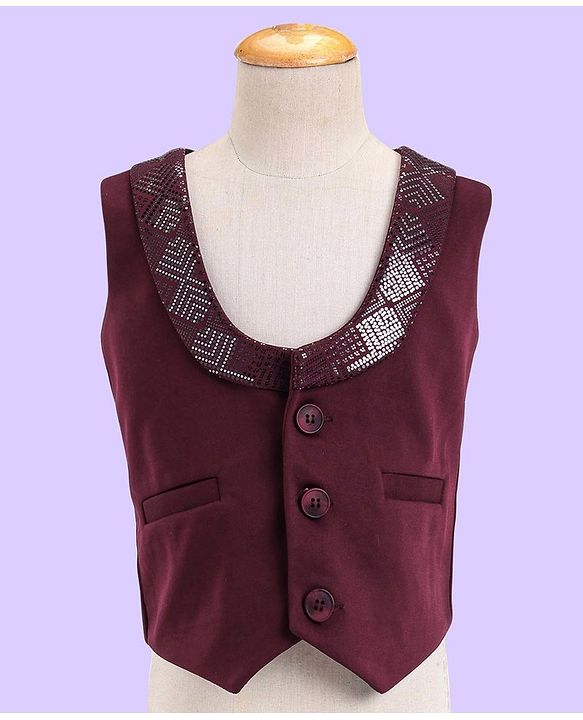 Babyhug Full Sleeves 3 Piece Party Suit with Bow & Stretch Solid Color - Maroon & White