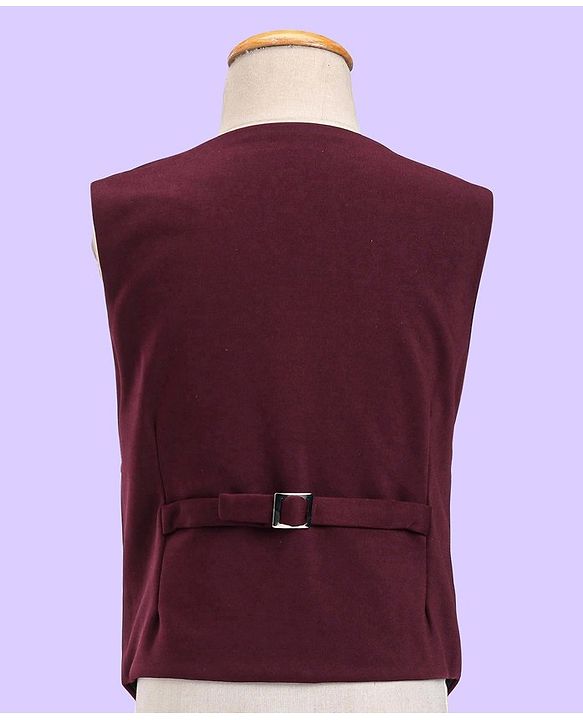 Babyhug Full Sleeves 3 Piece Party Suit with Bow & Stretch Solid Color - Maroon & White