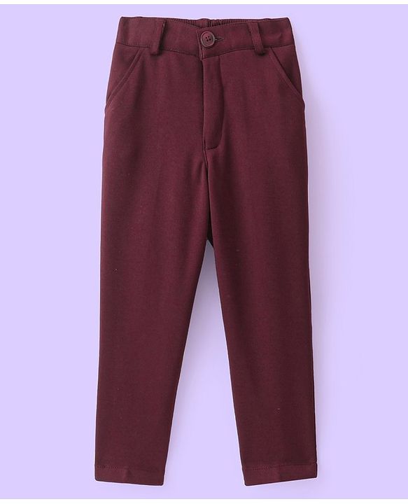Babyhug Full Sleeves 3 Piece Party Suit with Bow & Stretch Solid Color - Maroon & White