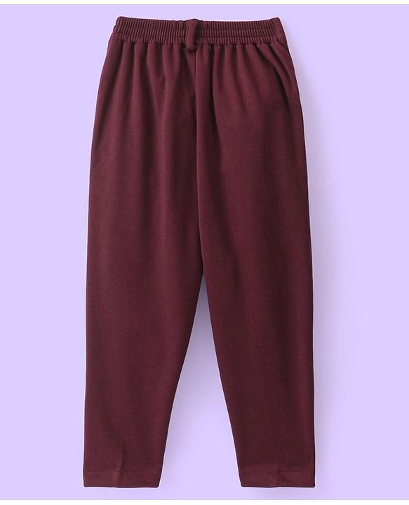 Babyhug Full Sleeves 3 Piece Party Suit with Bow & Stretch Solid Color - Maroon & White